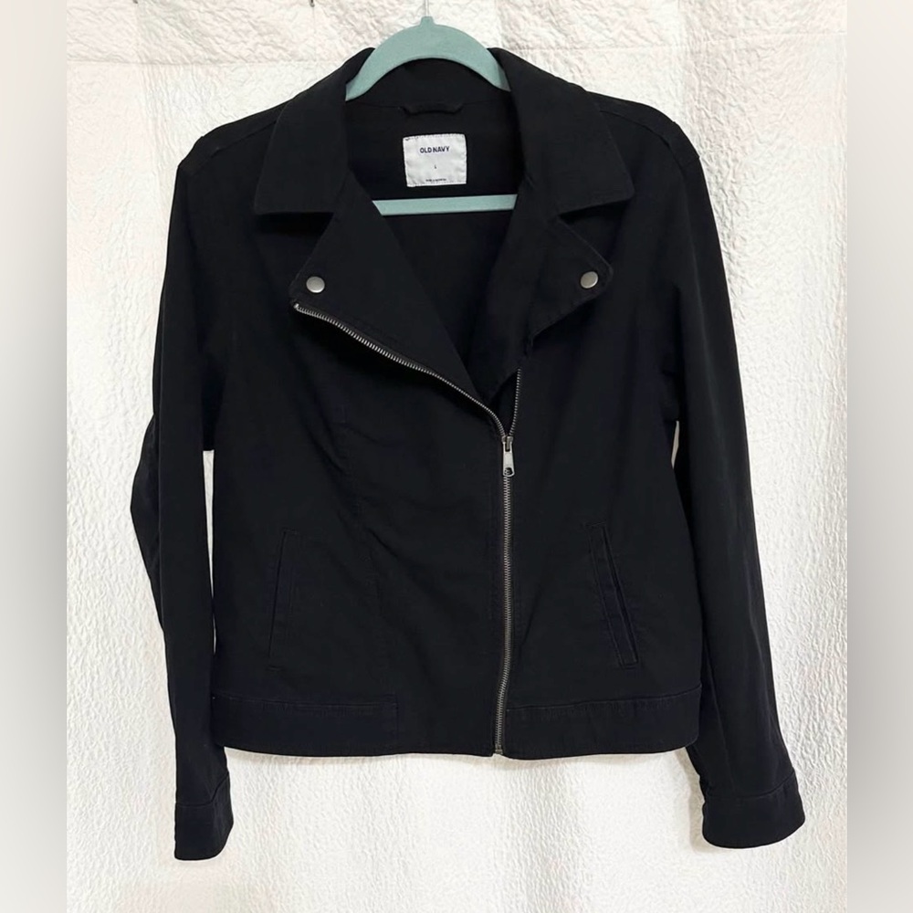Old Navy Black Moto Jacket Size Large Stretch Zip Front
